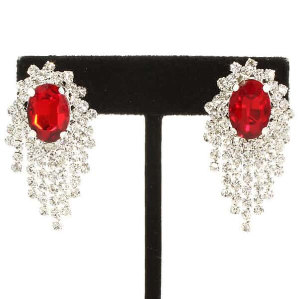 Red Crystal Fringe Clipon Earrings Glamour Boutique