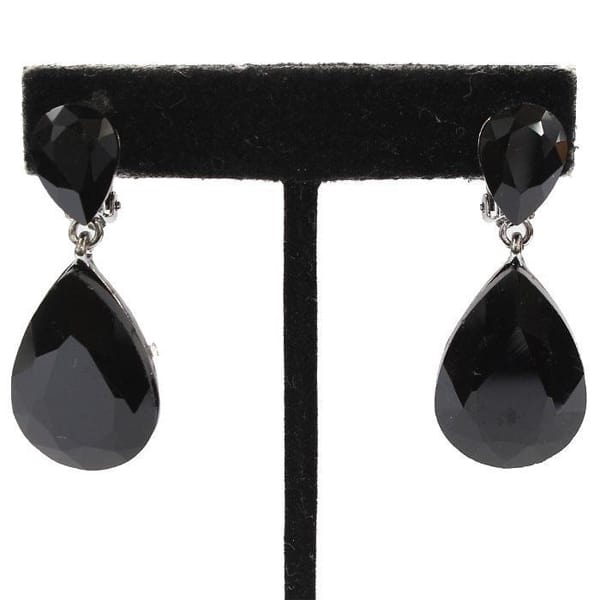 Black Crystal Clip Earrings