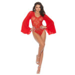 Red Lace Teddy with Bell Sleeves
