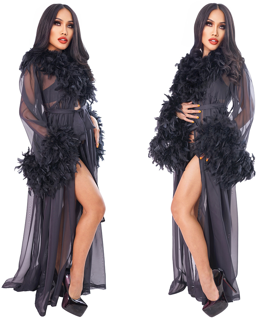 Made to Measure Glamorous Feather Trim Gown
