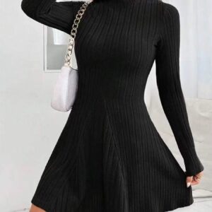 Long Sleeve Black Flare Dress