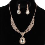 Gold Teardrop Rhinestone Necklace Set
