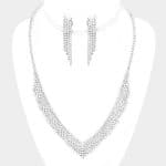 Clear Rhinestone Pave V-Shape Necklace Set