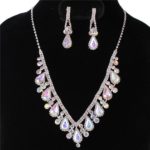 Silver with Clear Teardrop Rhinestones Necklace Set