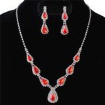 Red and Silver Crystal Earrings and Necklace Set