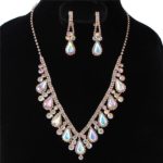 Gold with Clear Teardrop Rhinestones Necklace Set