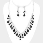 Black Bubbly Teardrop Crystal Necklace Set