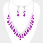 Purple Bubbly Teardrop Crystal Necklace Set