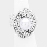 Rhinestone Pave Pearl Centered Stretch Ring