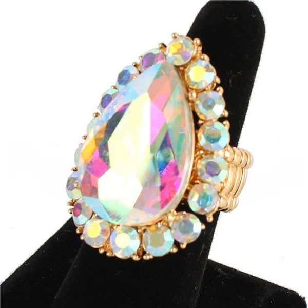 Clear Crystal Teardrop Stretch Ring - Glamour Boutique