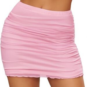 Ruched Pink Mesh Mini Skirt