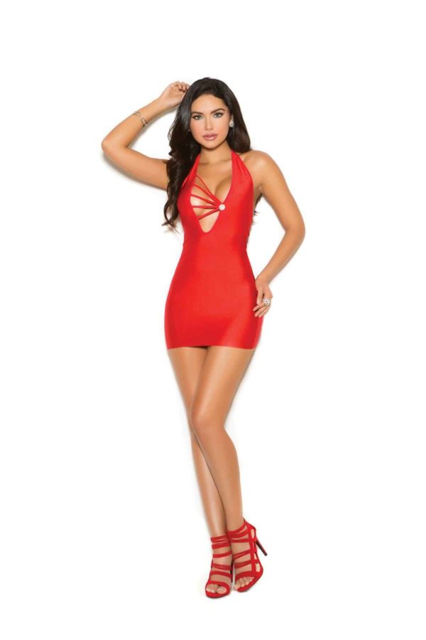 Red Stretch Halter Neck Mini Dress