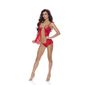 Red Lace Babydoll with Rhinestone Accent