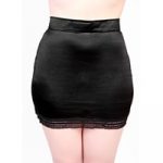 Stretch Black Satin Skirt with Lace Hem
